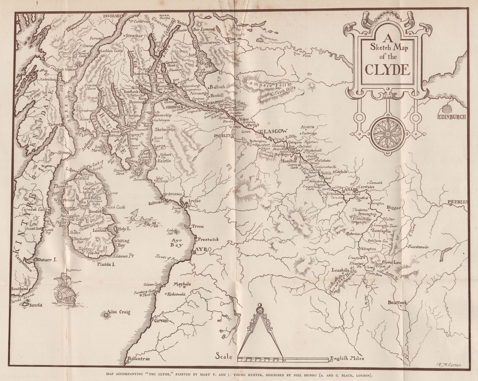 'A sketch map of the Clyde'. Scotland 1907 old antique vintage plan chart